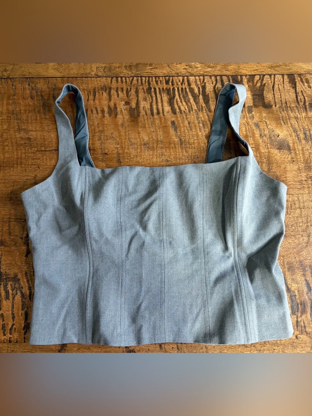 Emerson Lang Structured Square Neck Corset Tank Top Gray XL
